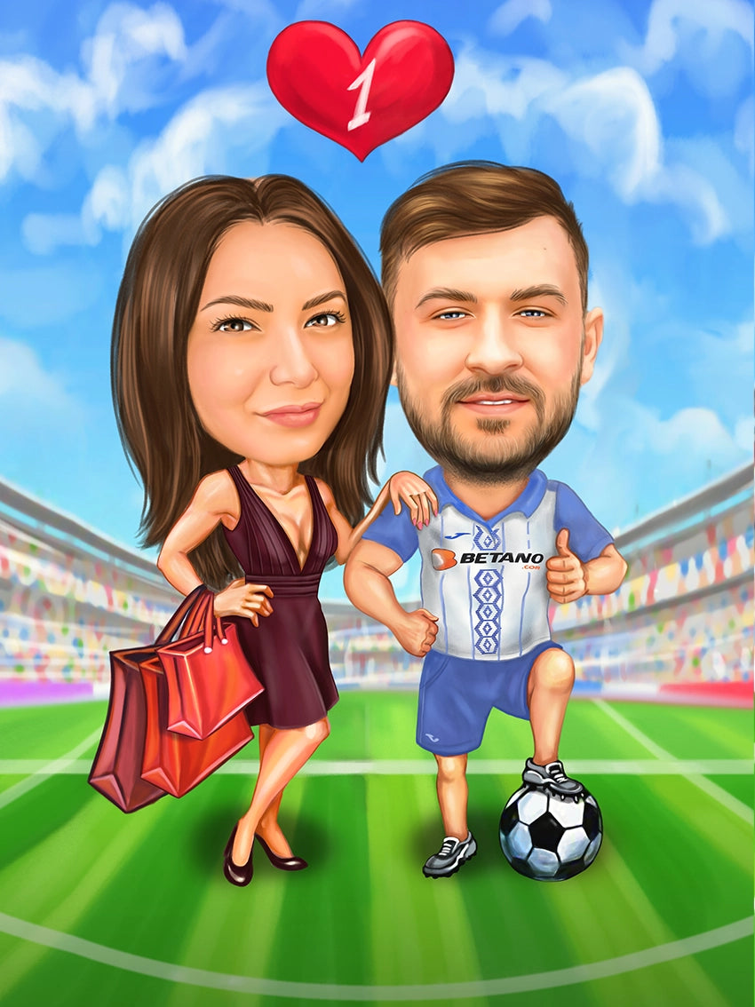 Caricatura Fotbal in cuplu