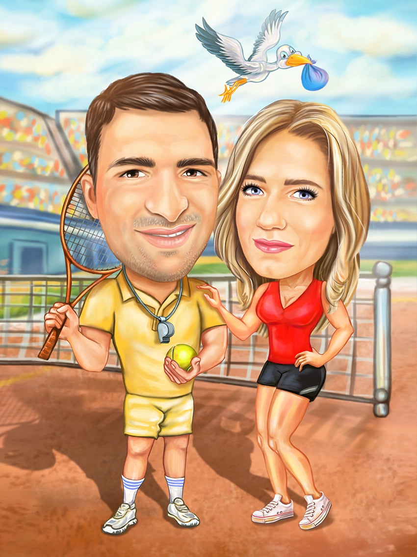 Caricatura Cuplu la Tenis
