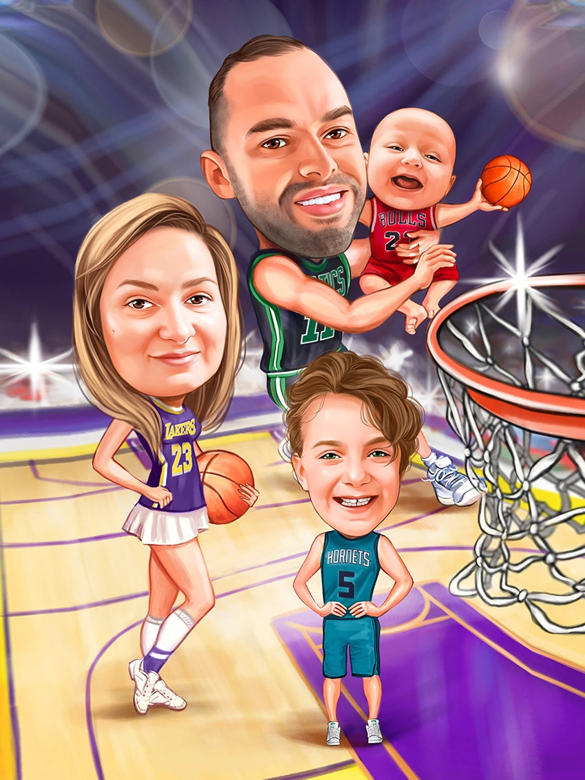 Caricatura Lakers Hornets Bulls