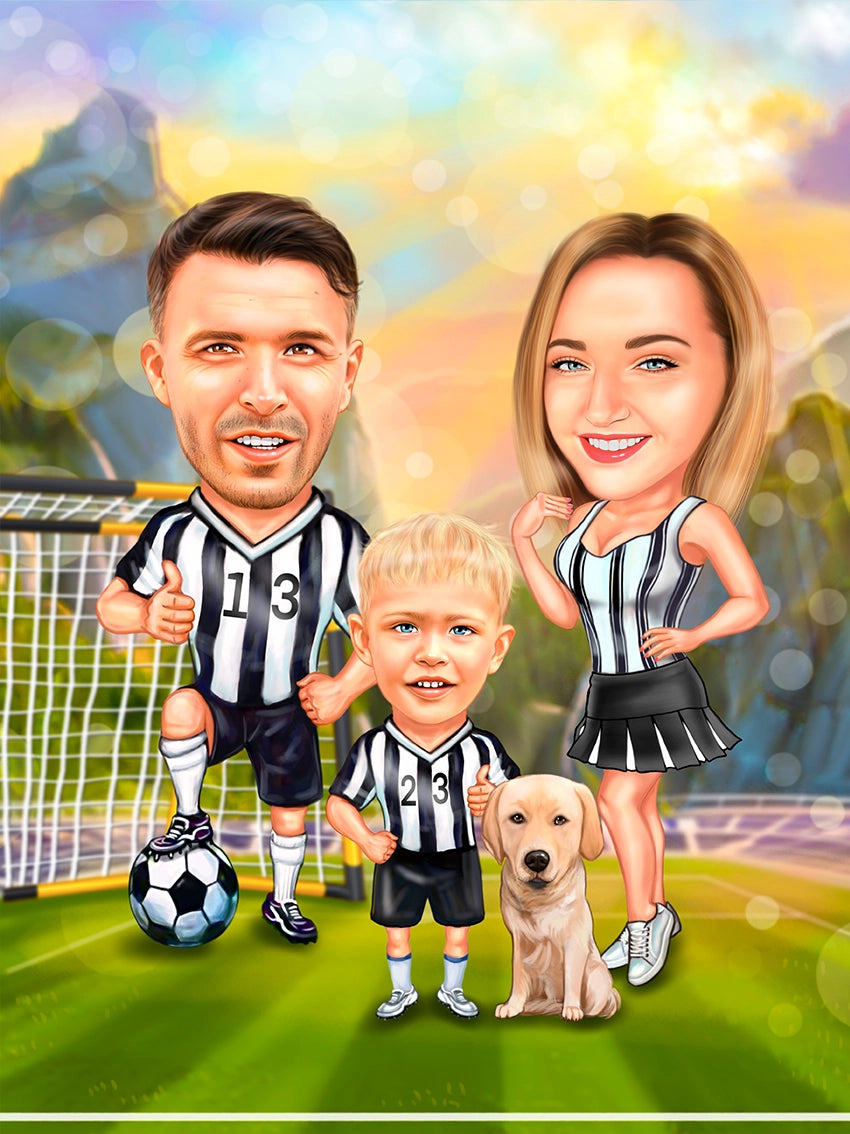 Caricatura Familie amatori de fotbal