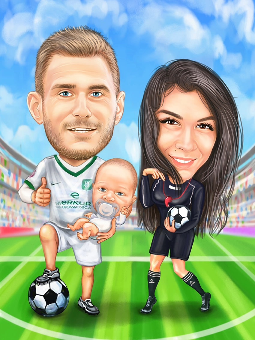 Caricatura Familie amatori de fotbal