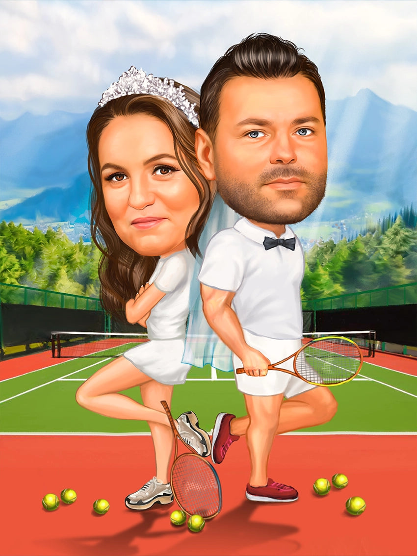 Caricatura Tenis in munti