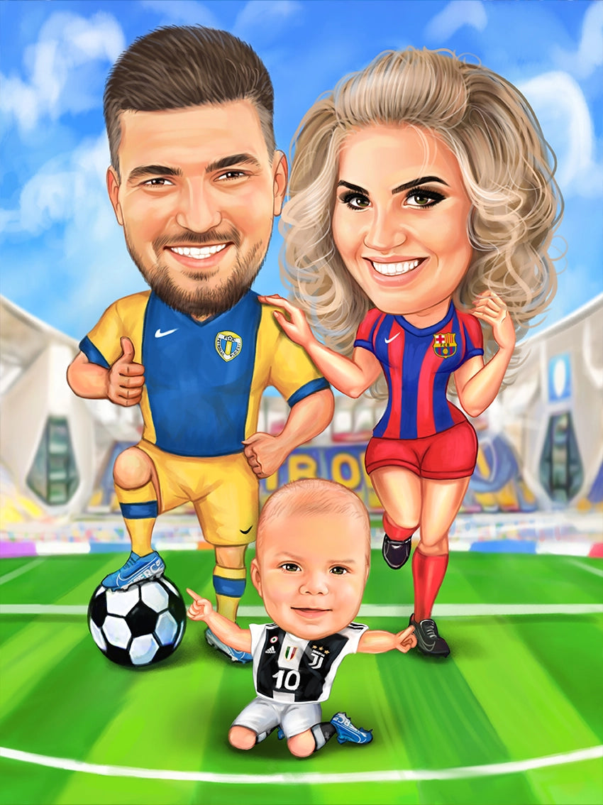 Caricatura Familie de microbisti fotbal