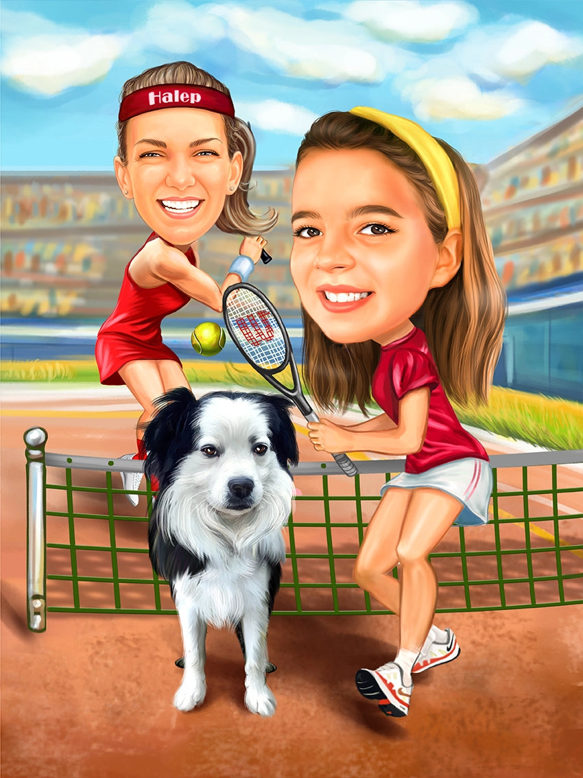 Caricatura Tenis in familie