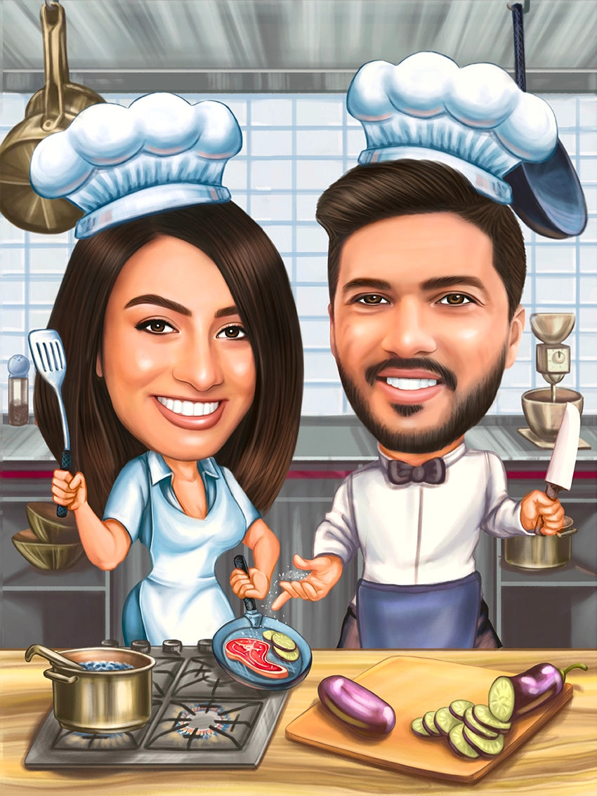 Caricatura Cuplu Bucatari