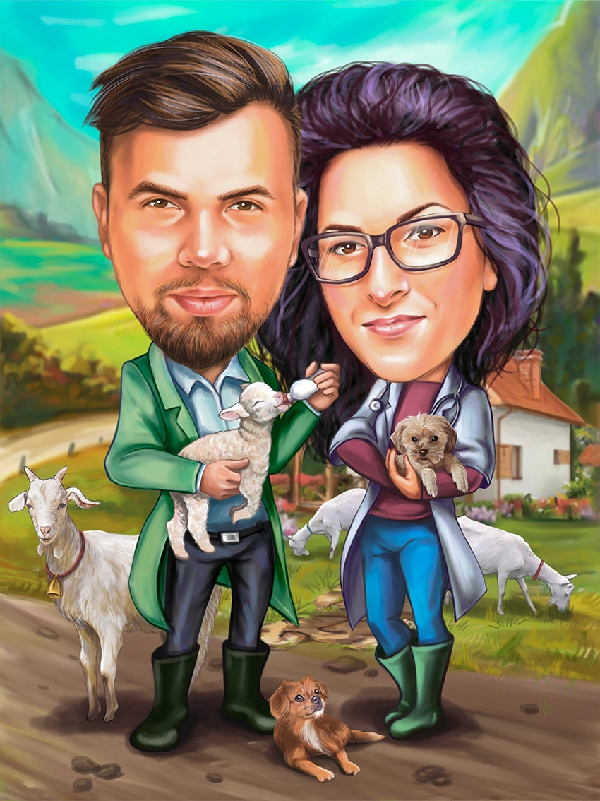 Caricatura Cuplu Veterinar