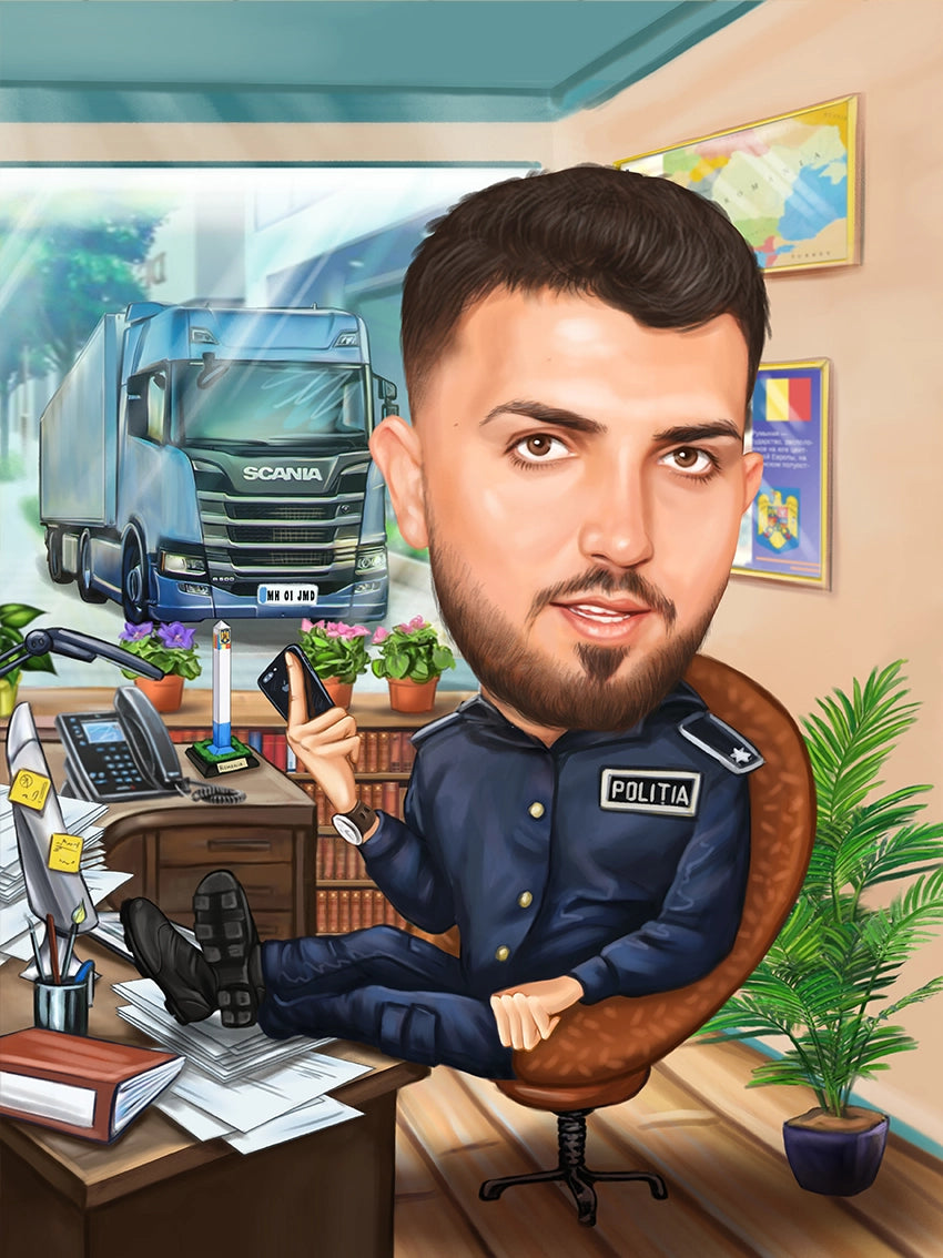 Caricatura Politia la birou