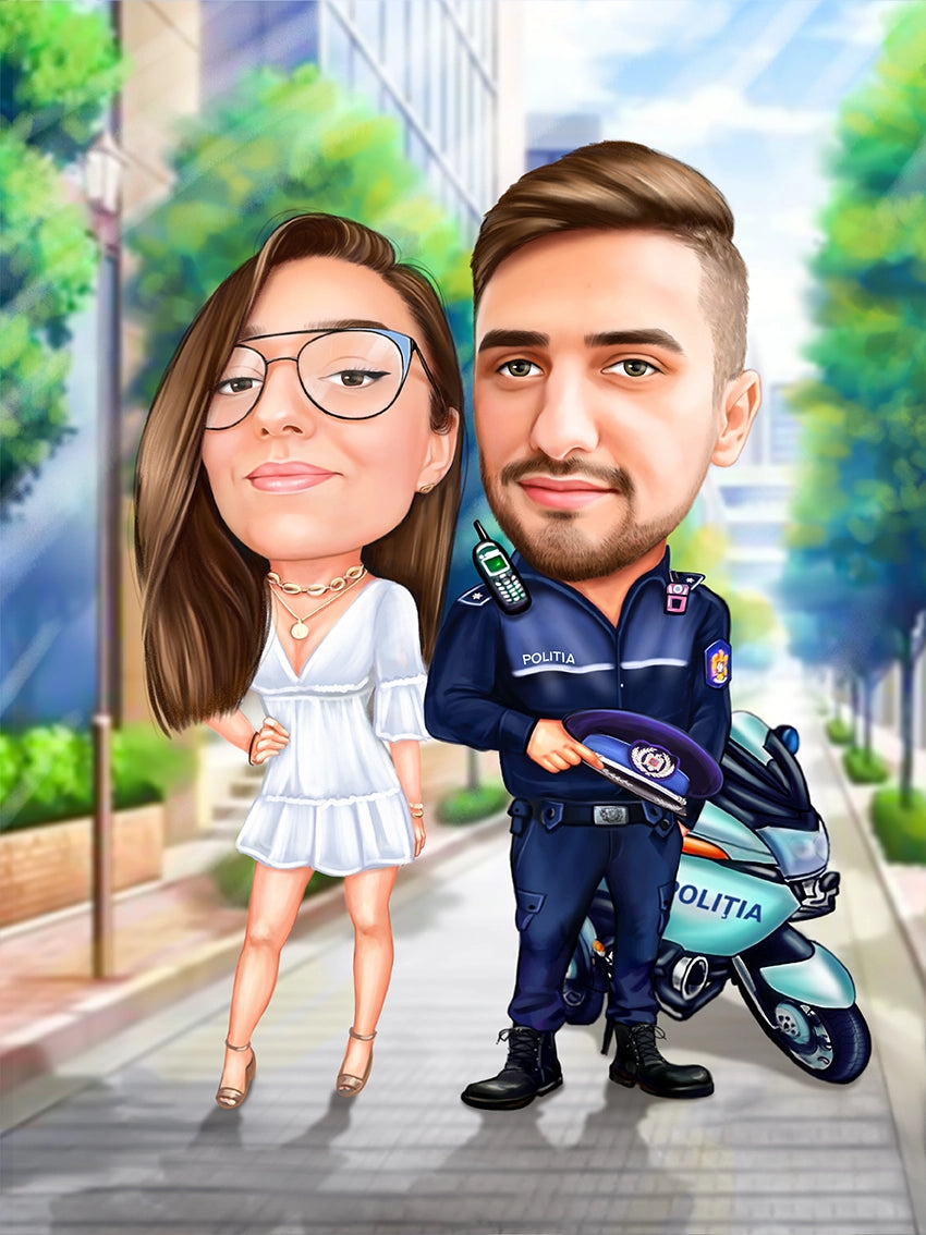 Caricatura Politia cu motocicleta