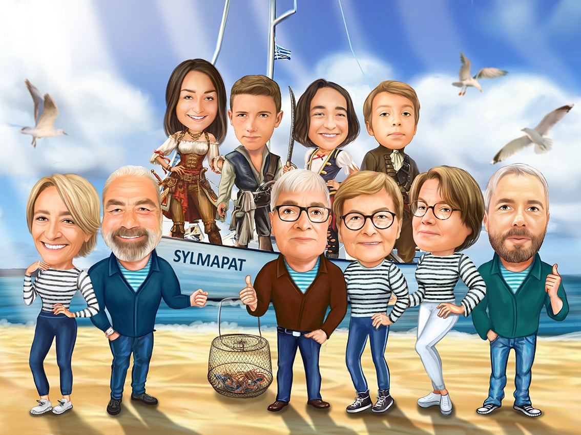 Caricatura in grup barca