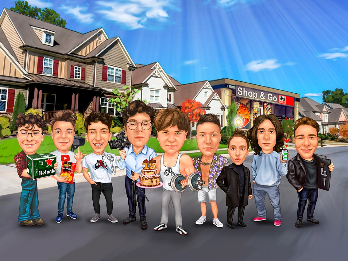 Caricatura impreuna cu familia