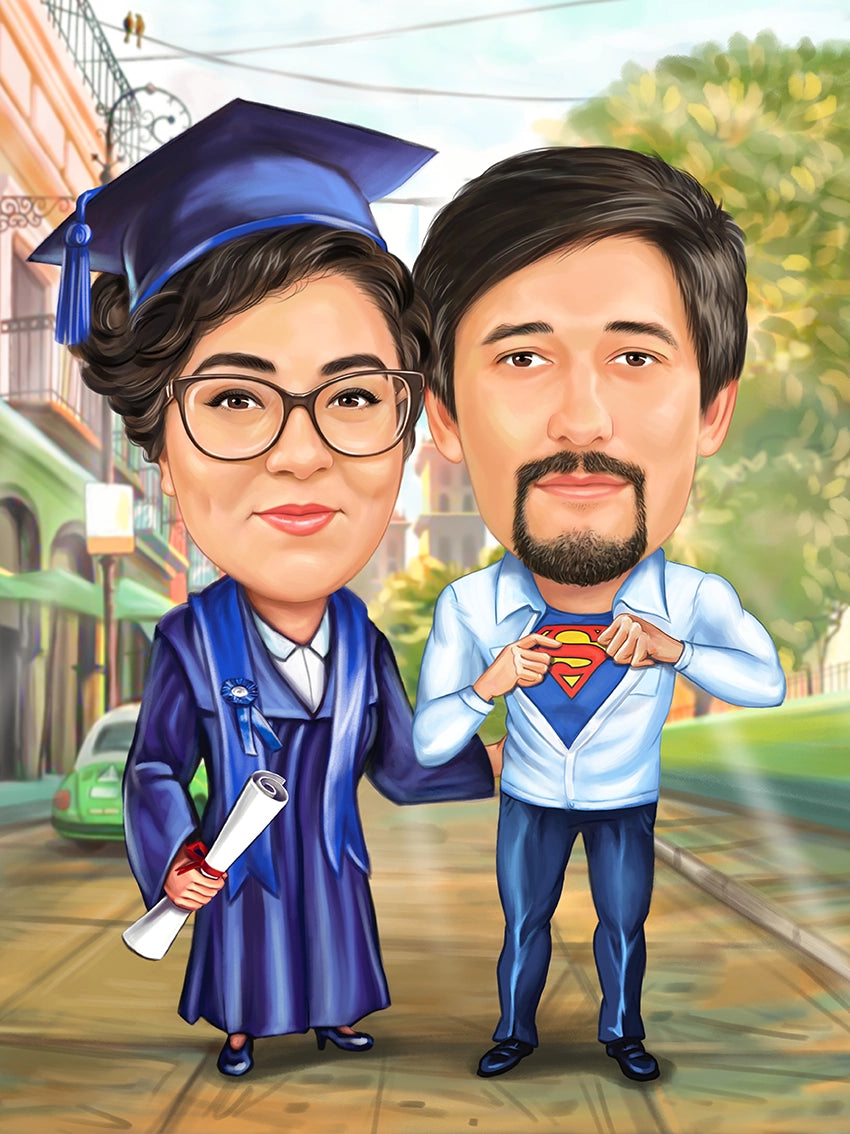 Caricatura absolventa cu parinti