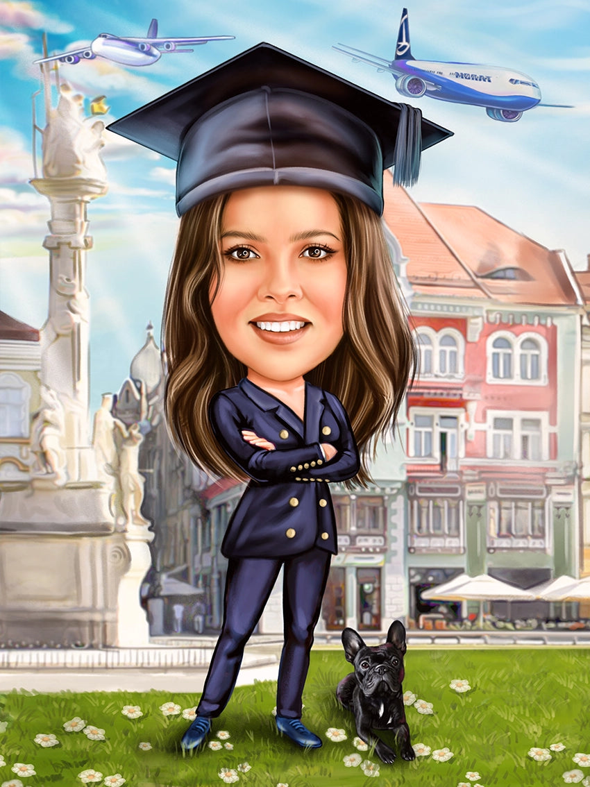 Caricatura absolventa si bulldog