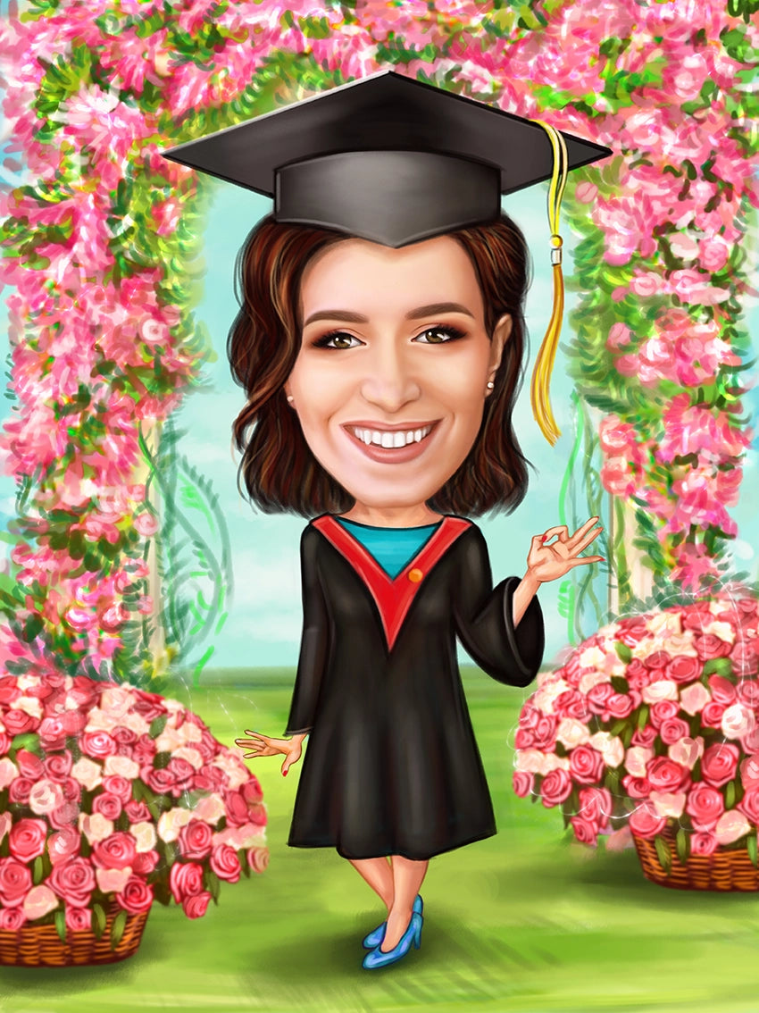 Caricatura absolventa si flori