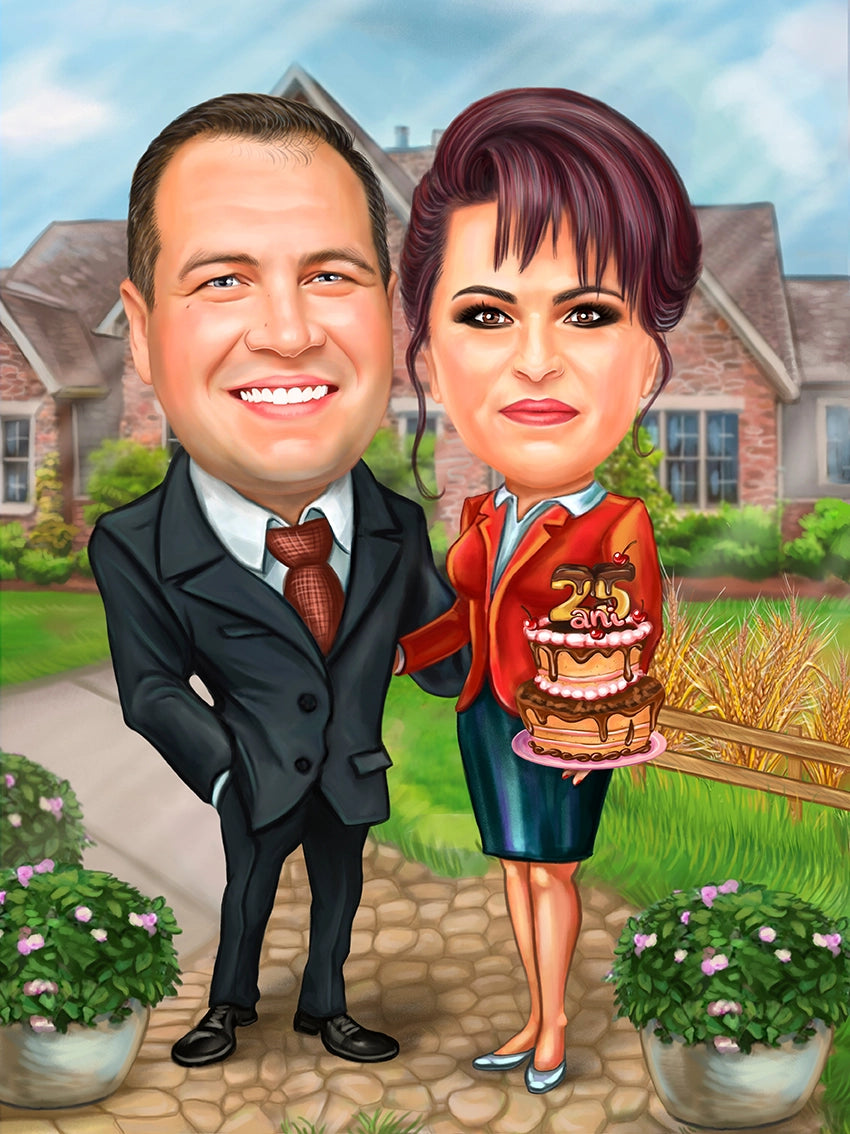 Caricatura cuplu aniversare 25 de ani