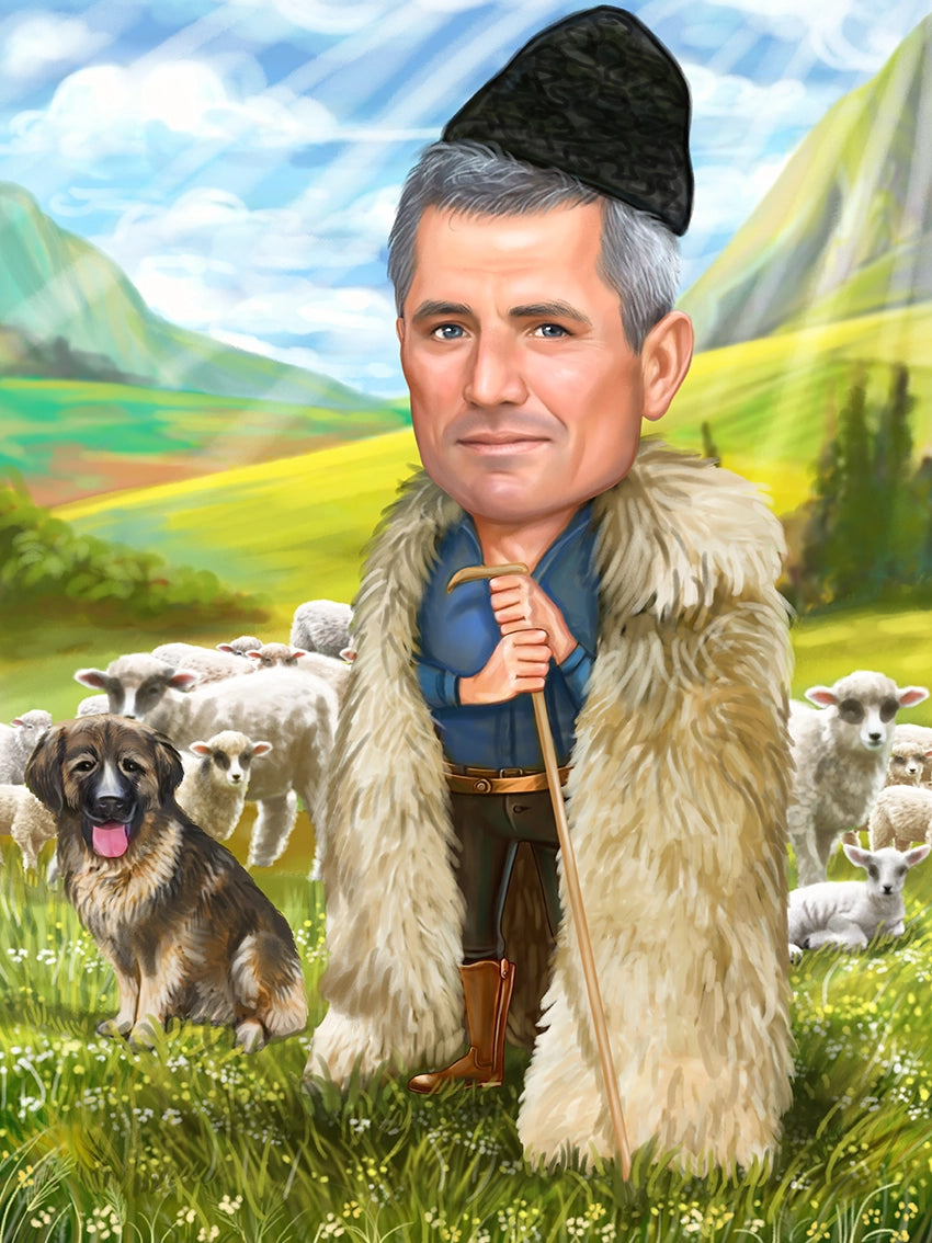 Caricatura bunic cioban