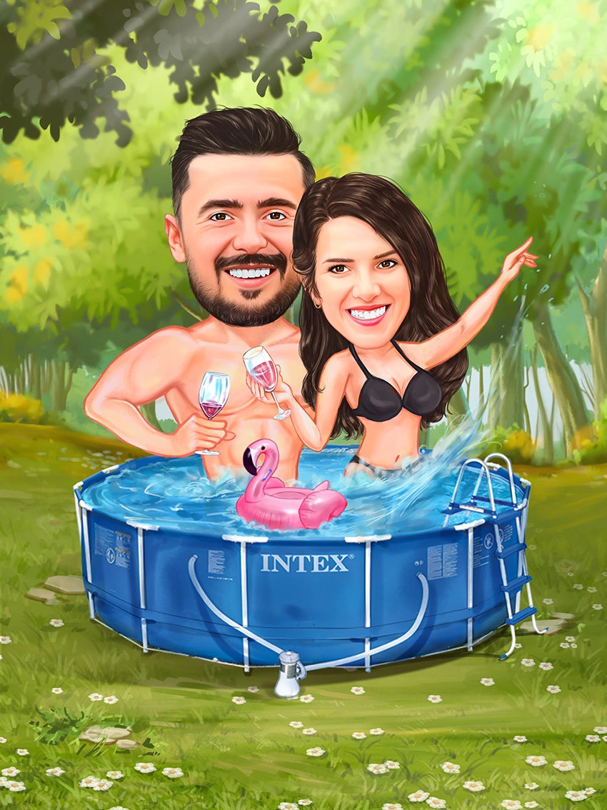 Caricatura cuplu in bazin
