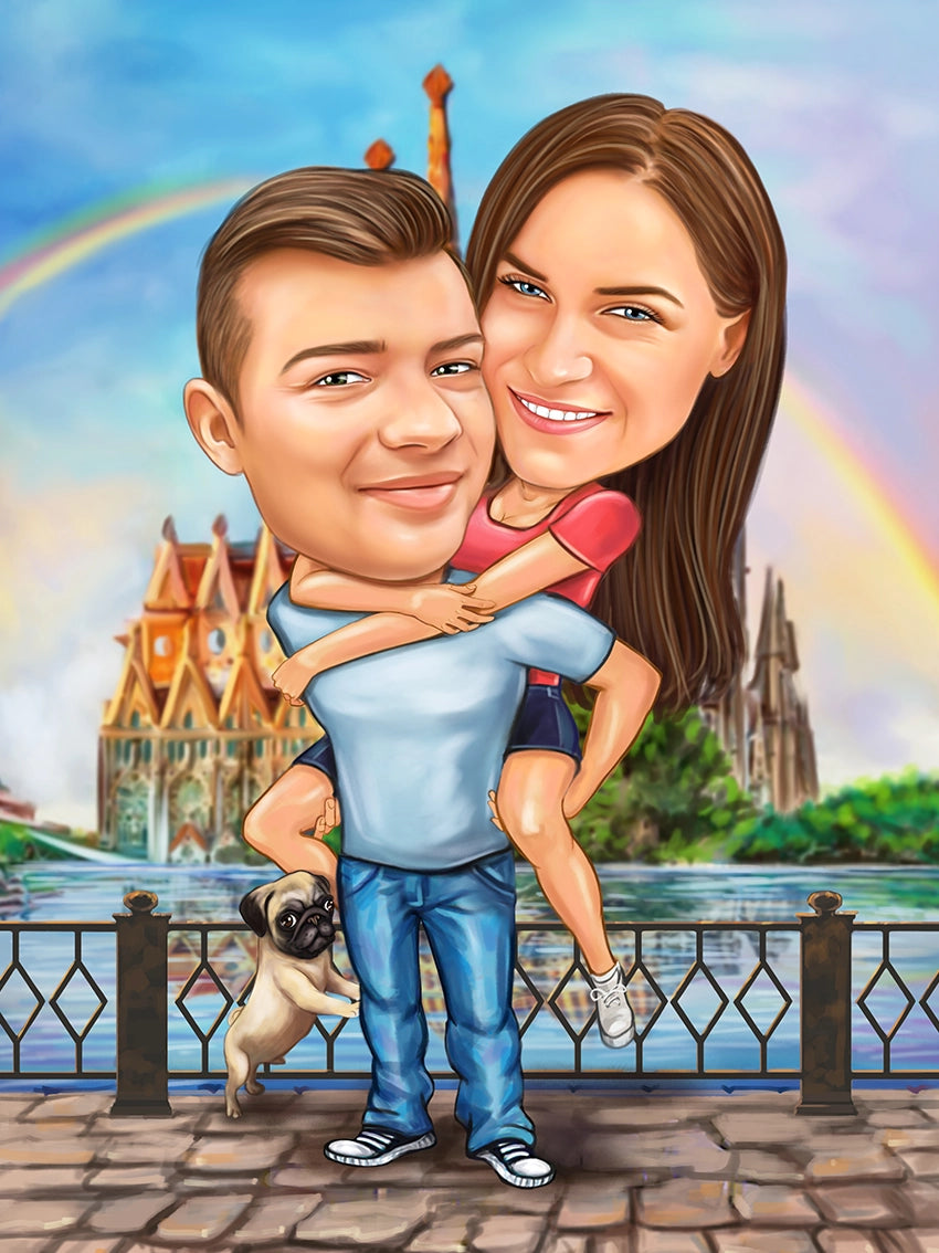 Caricatura cuplu in poveste