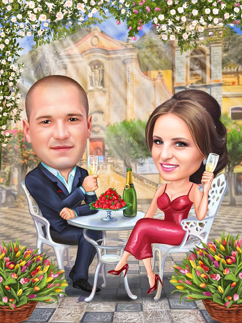 Caricatura cuplu la cina