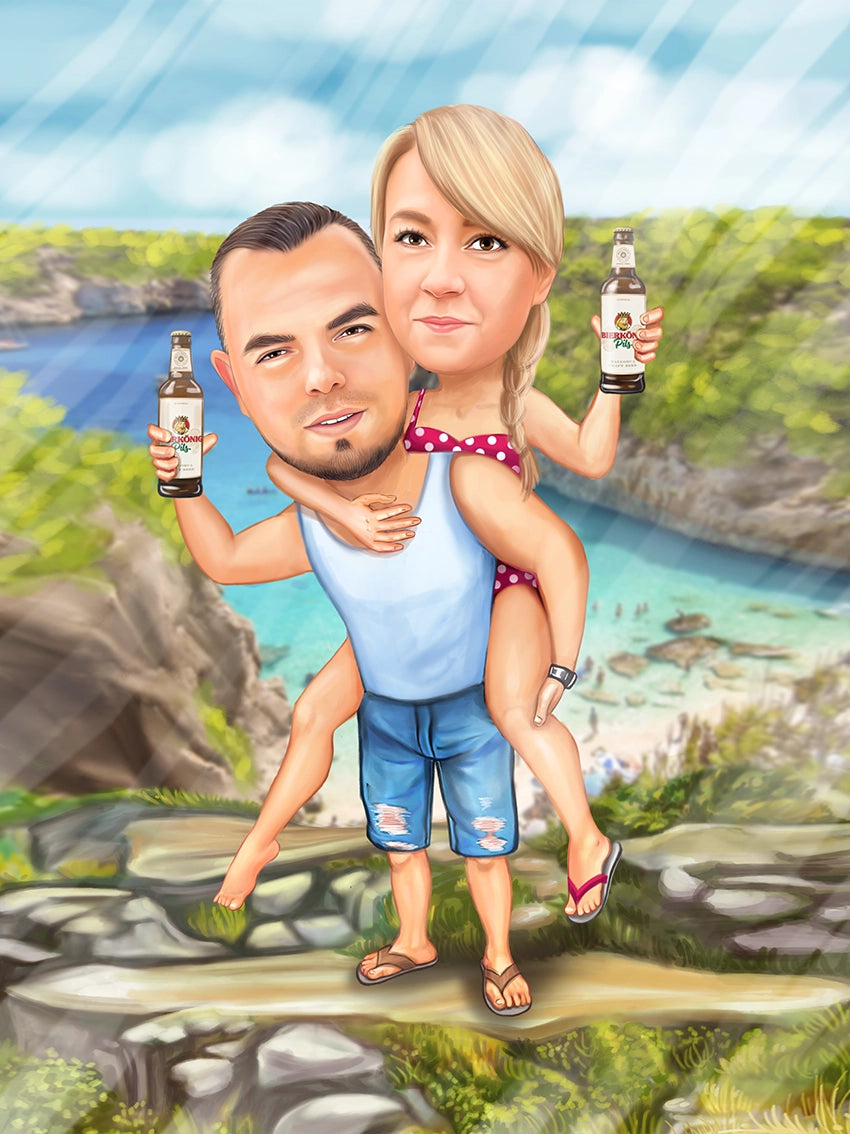 Caricatura cuplu la mare