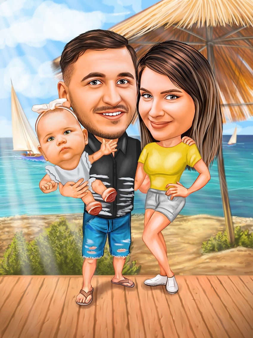 Caricatura familie la mare