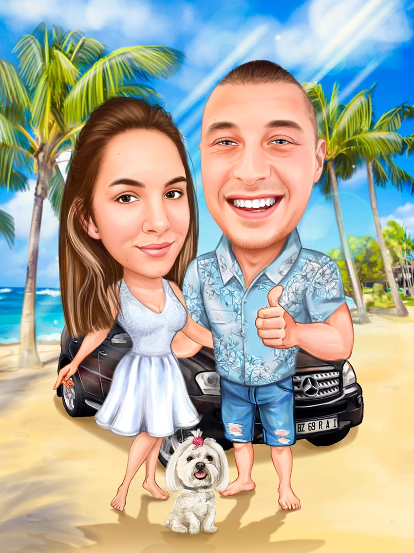 Caricatura cuplu la mare