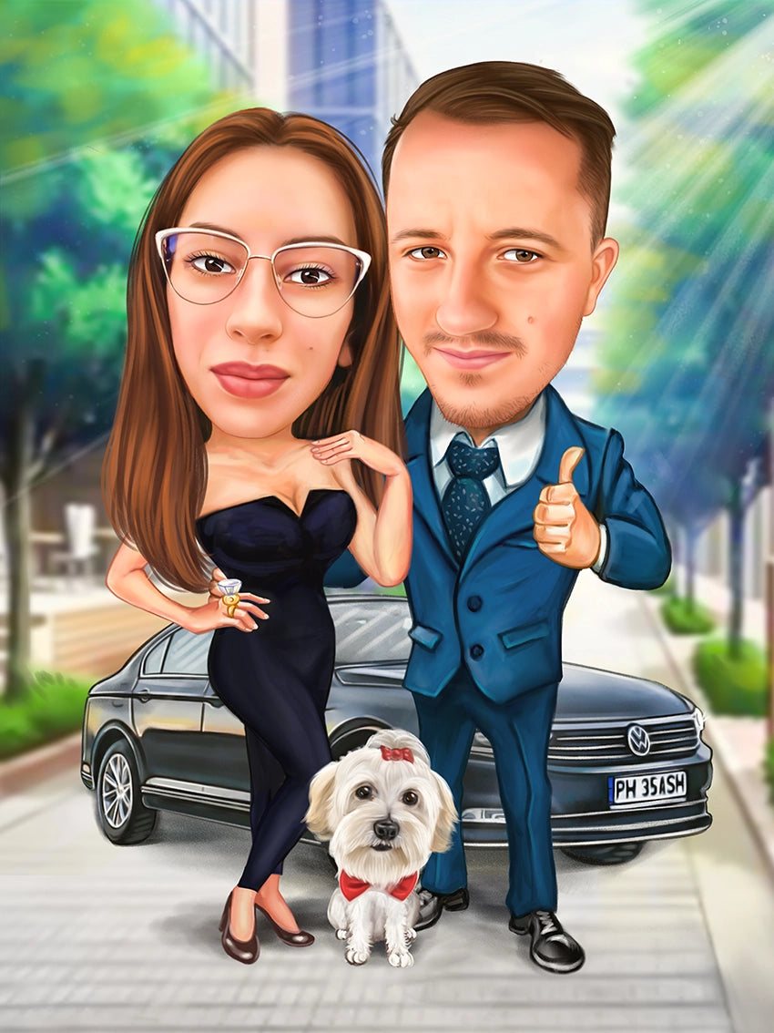 Caricatura cuplu cu VW