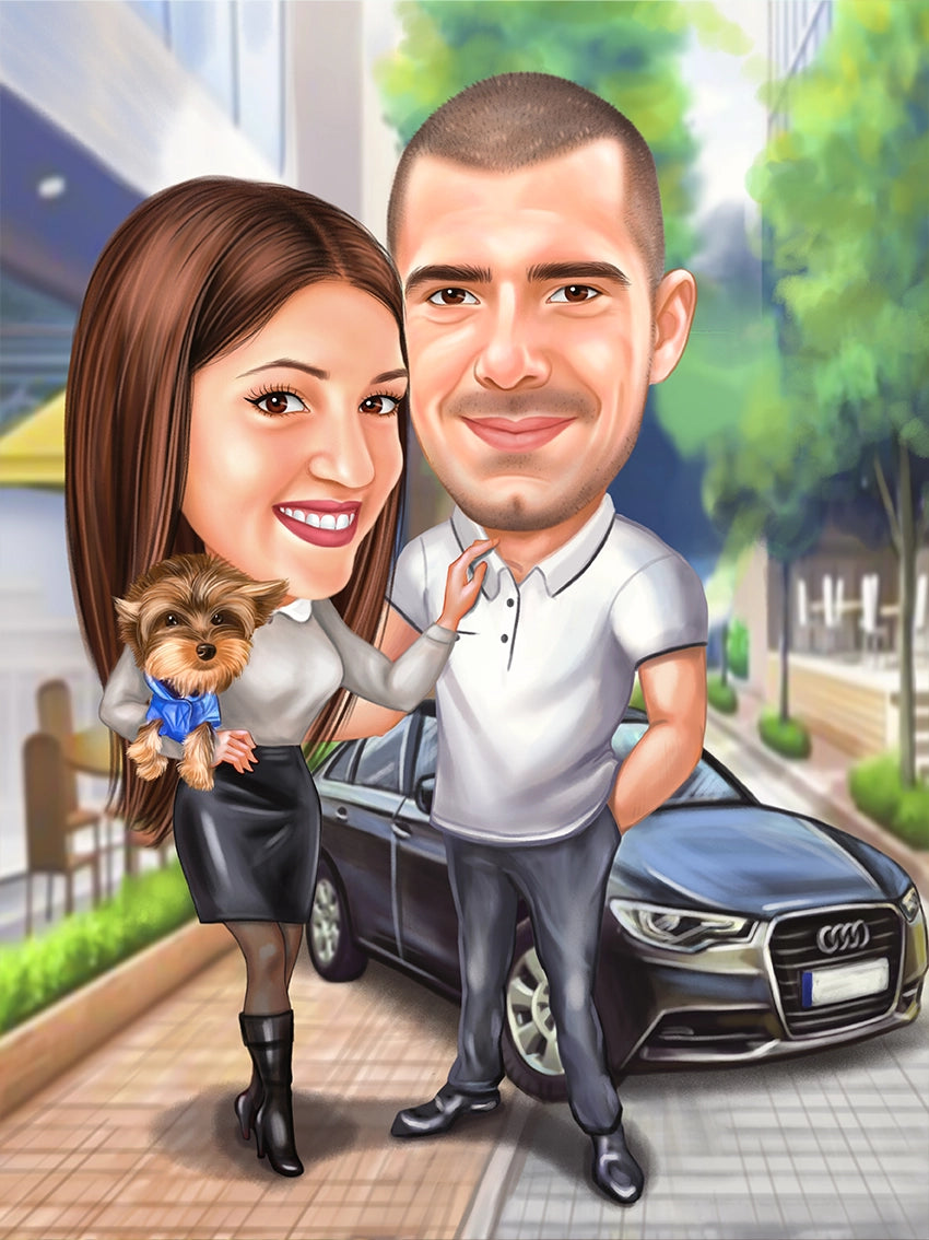 Caricatura cuplu in parc