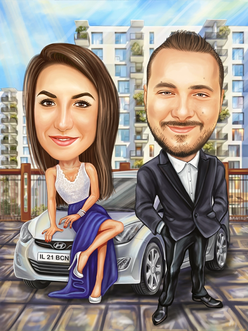 Caricatura cuplu cu Hyundai