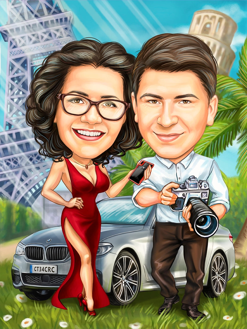 Caricatura cuplu in calatorie