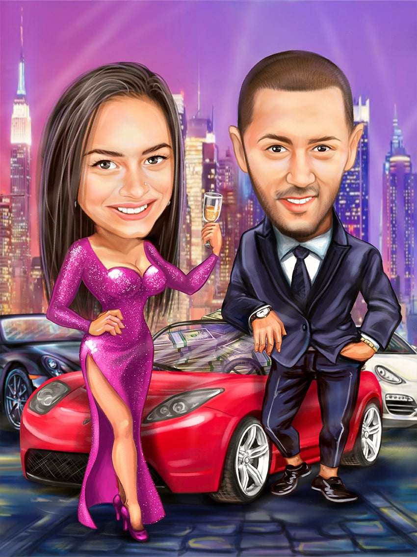 Caricatura seara cu masina