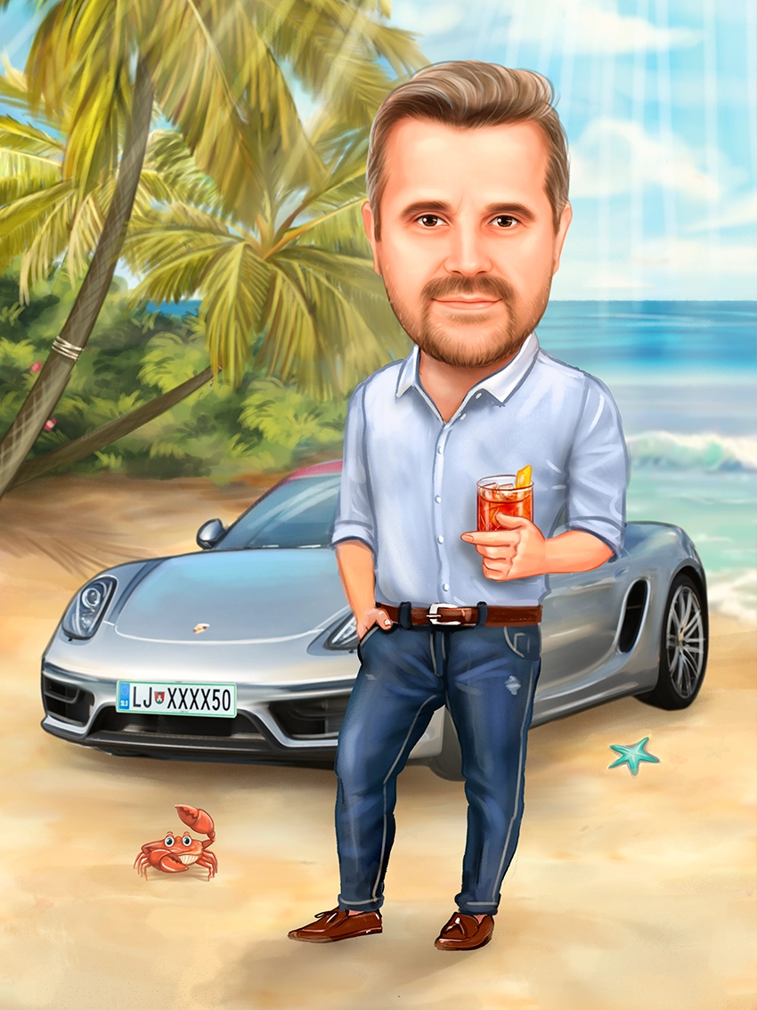 Caricatura Barbat cu Porsche