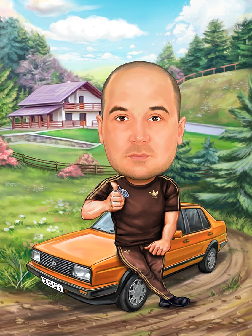 Caricatura Barbat cu VW