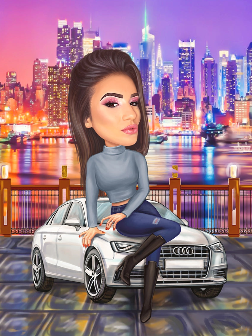 Caricatura femeie cu Audi