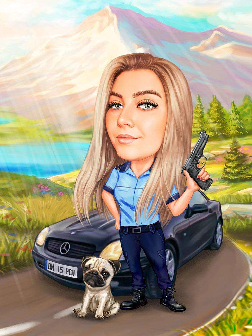 Caricatura femeie cu Mercedesul