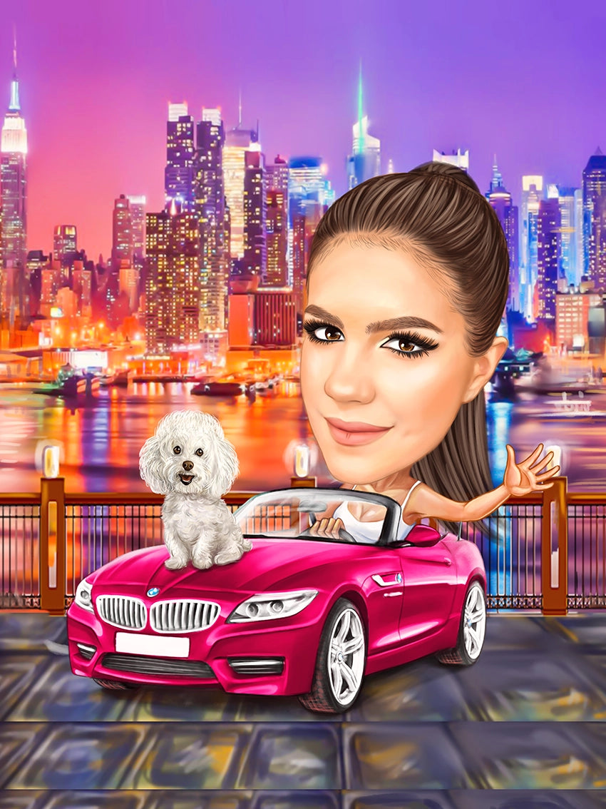 Caricatura pudel si BMW