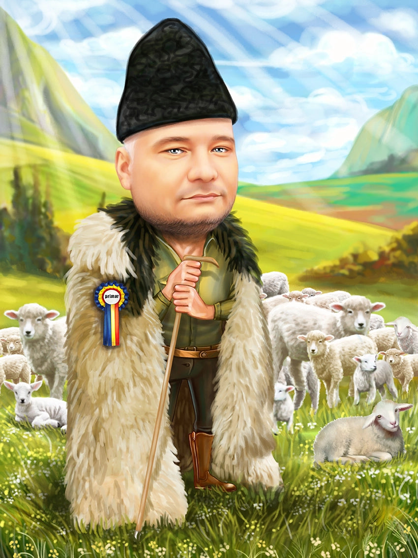 Caricatura cioban la munte