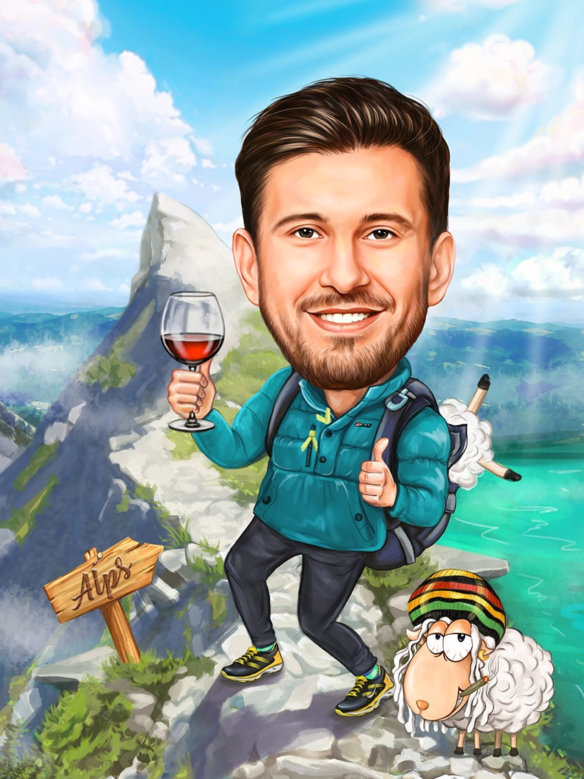 Caricatura calator in Alpi