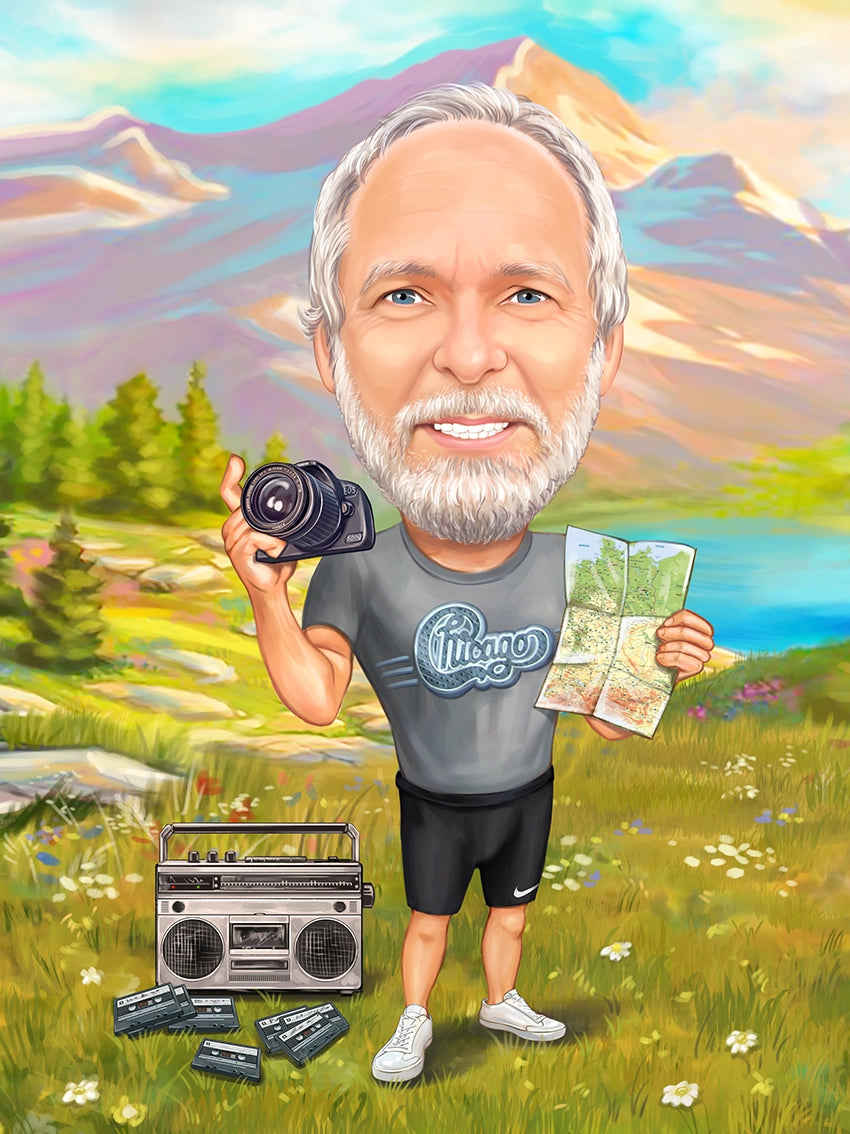 Caricatura turist in munti