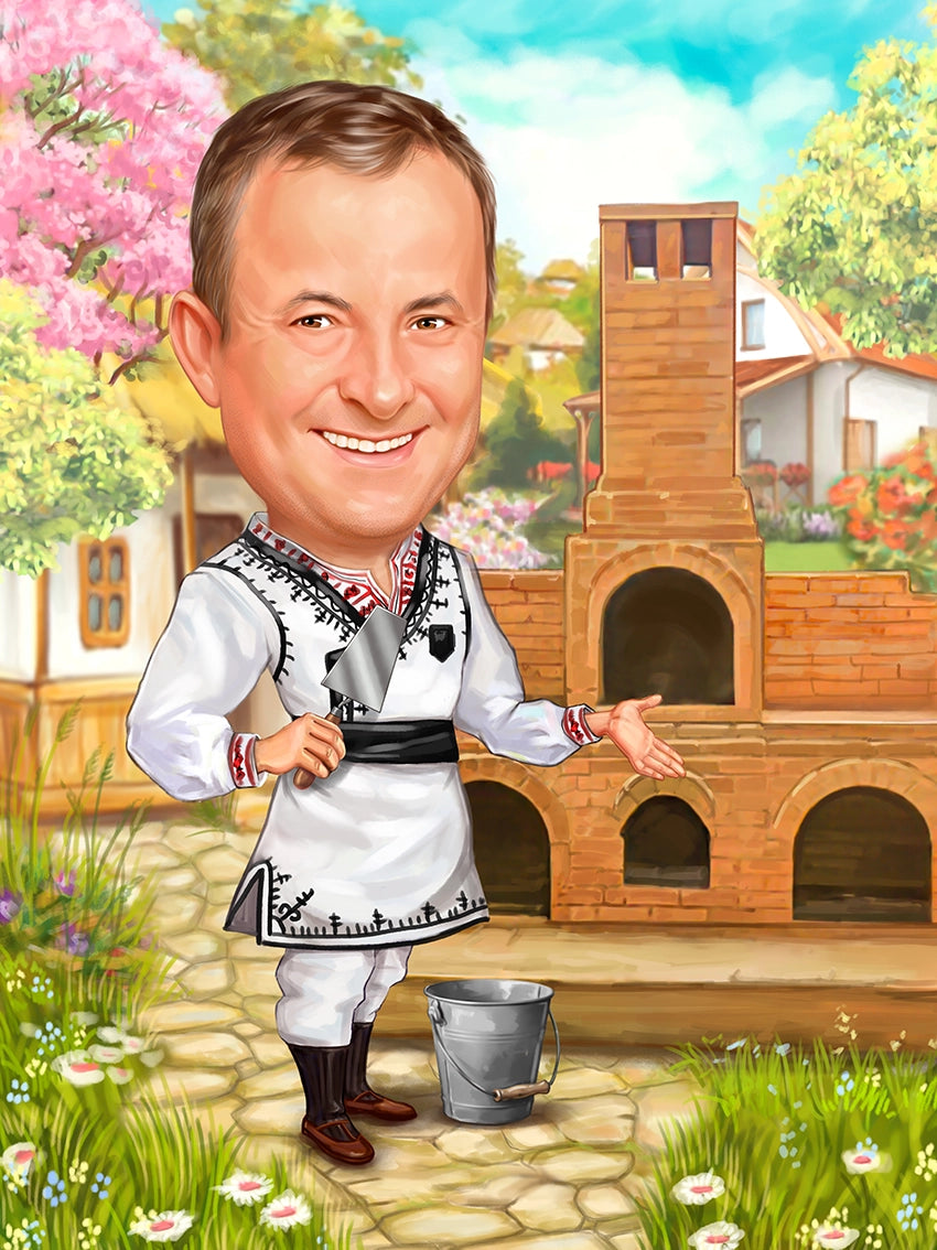 Caricatura barbat la gratar