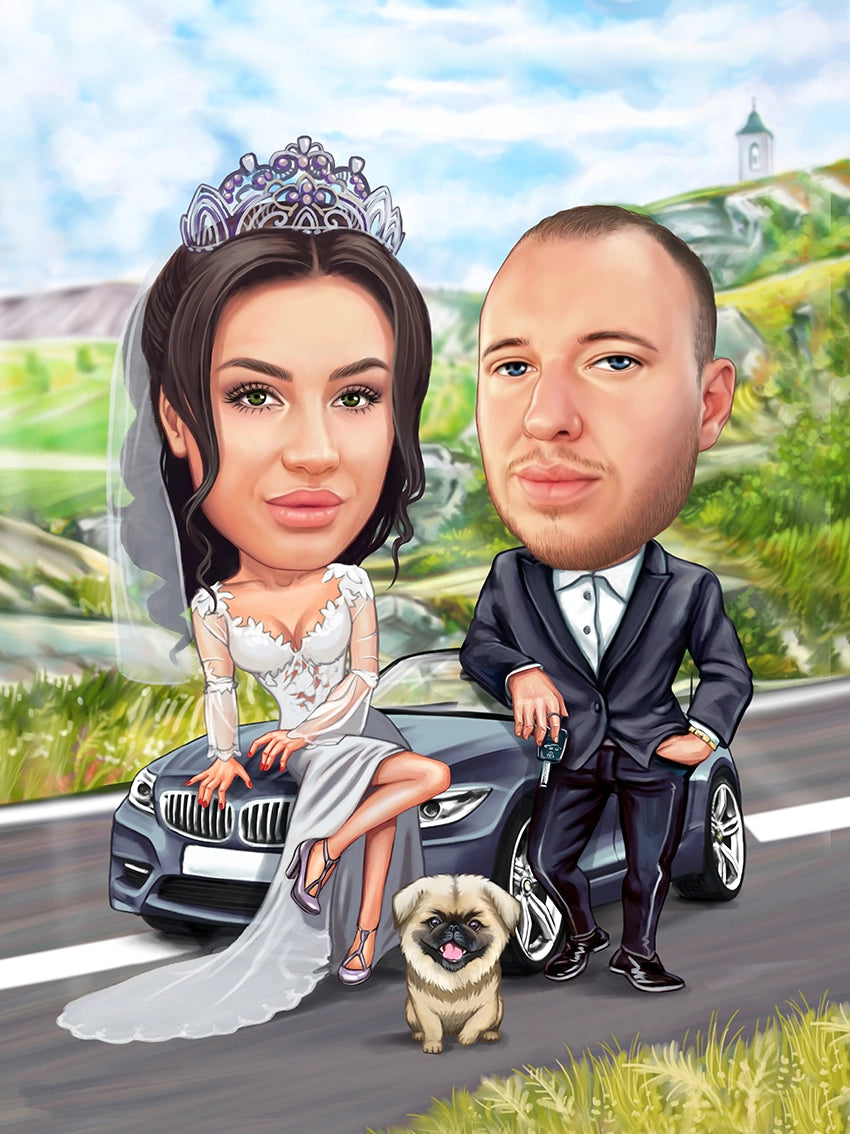 Caricatura nunta cu BMW