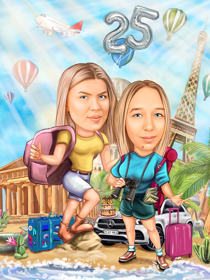 Caricatura prietenele in calatorie