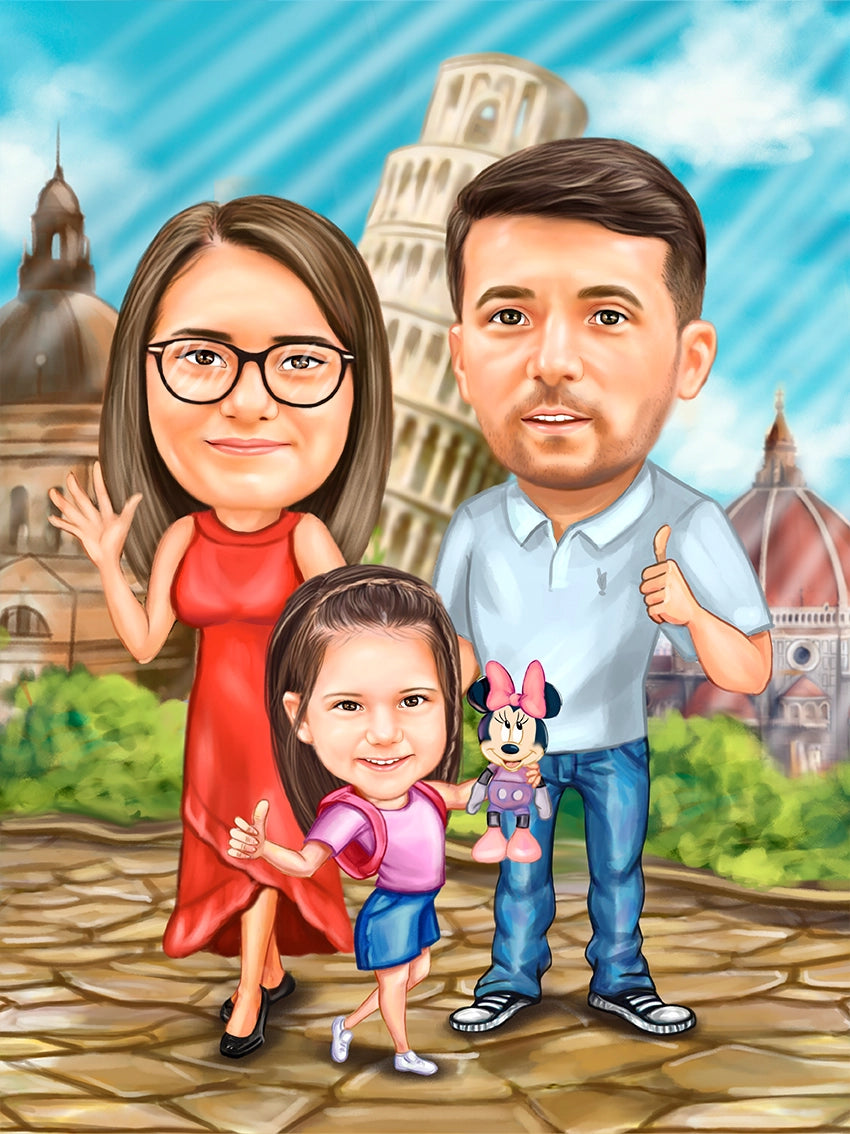 Caricatura calatorie cu familia