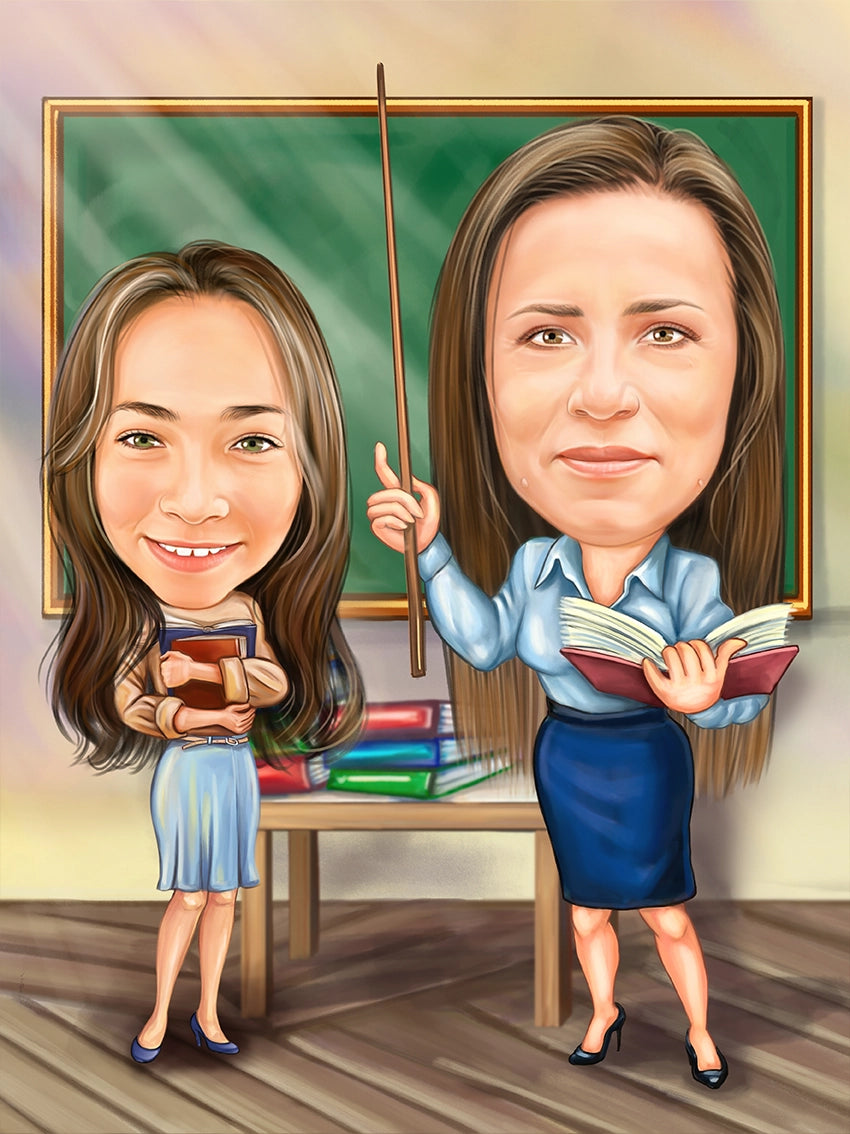 Caricatura eleva cu profesoara