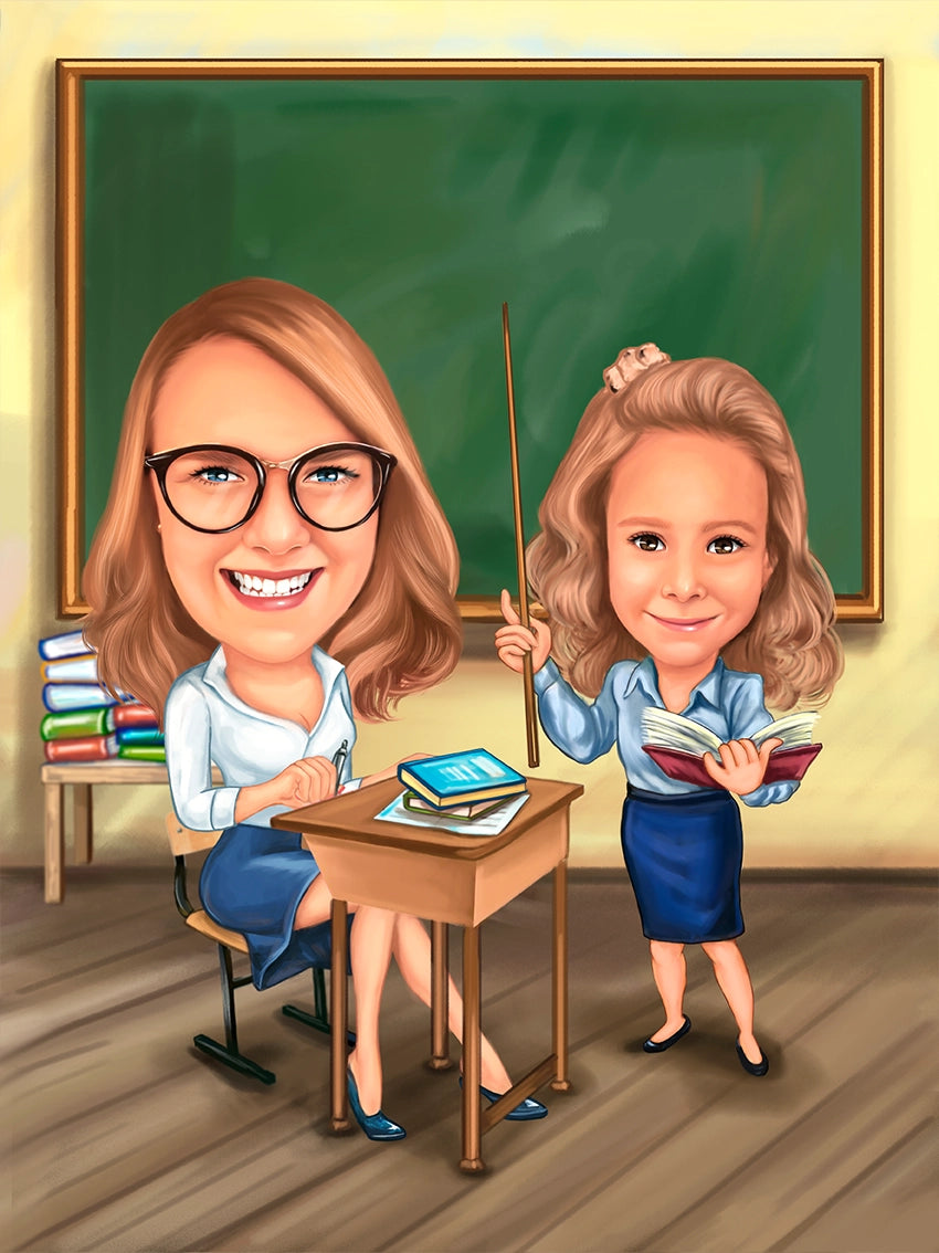 Caricatura la scoala cu profesoara