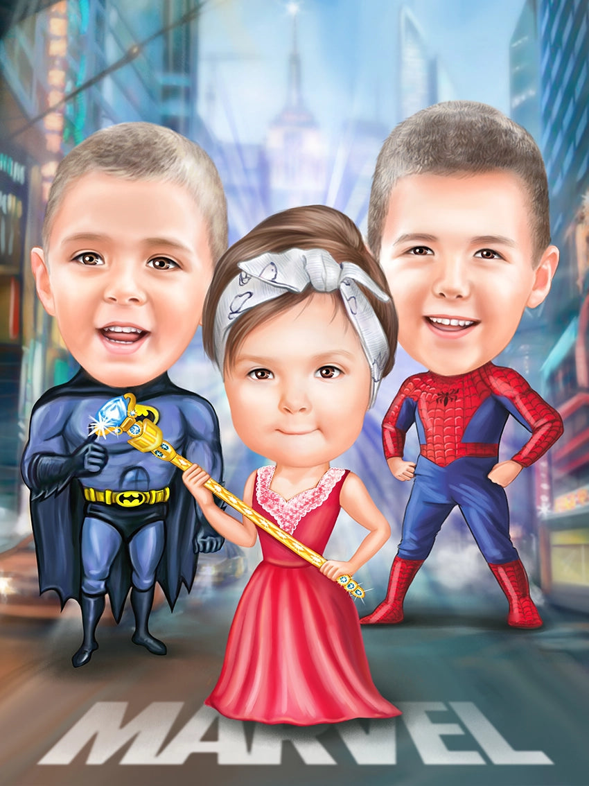 Caricatura copii supereroi
