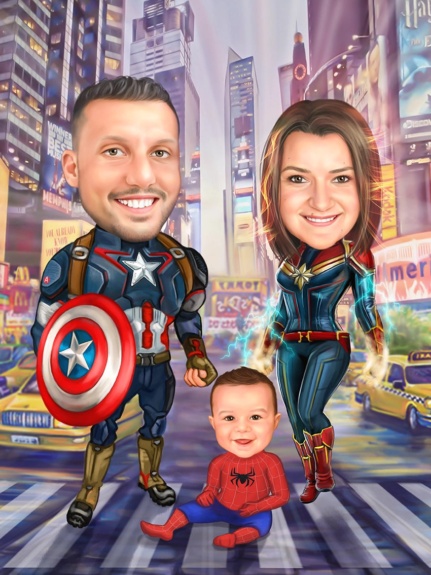 Caricatura familie de eroi