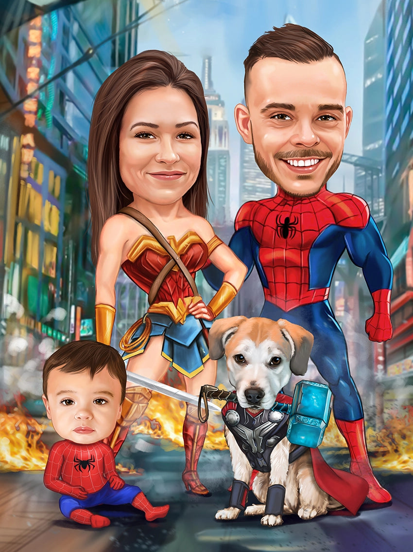 Caricatura familie de eroi