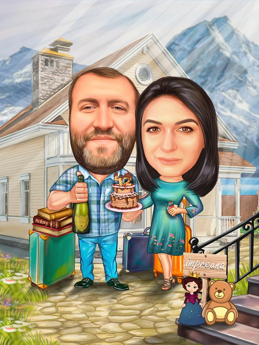 Caricatura aniversare in munti