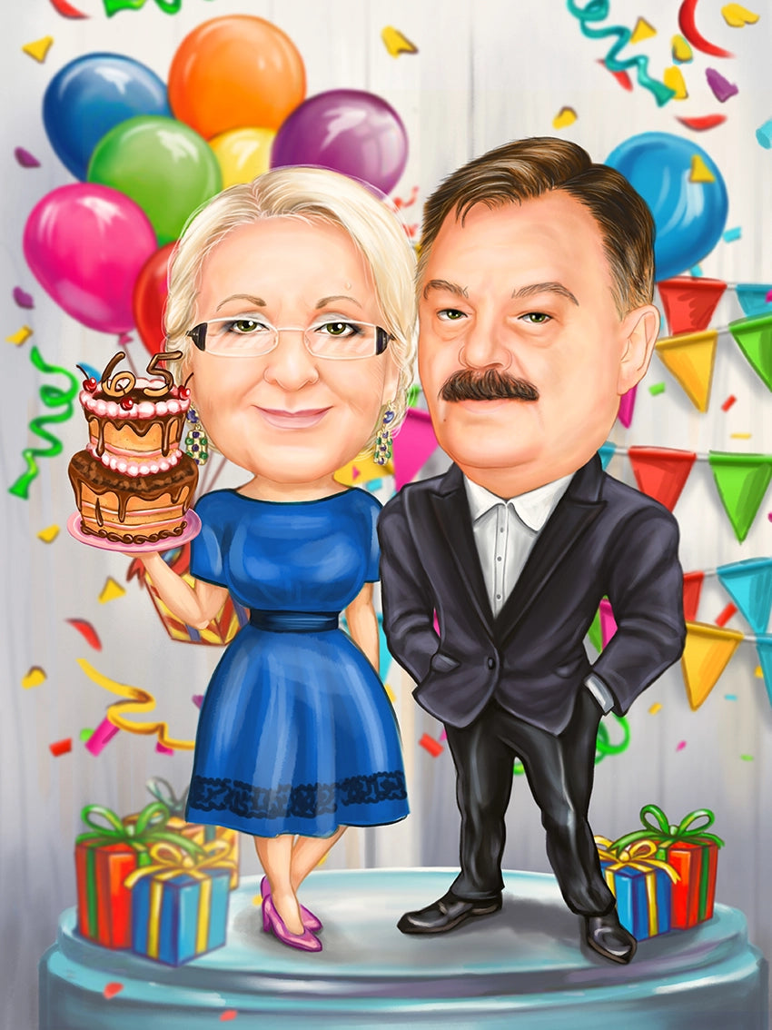 Caricatura cuplu la 65 ani