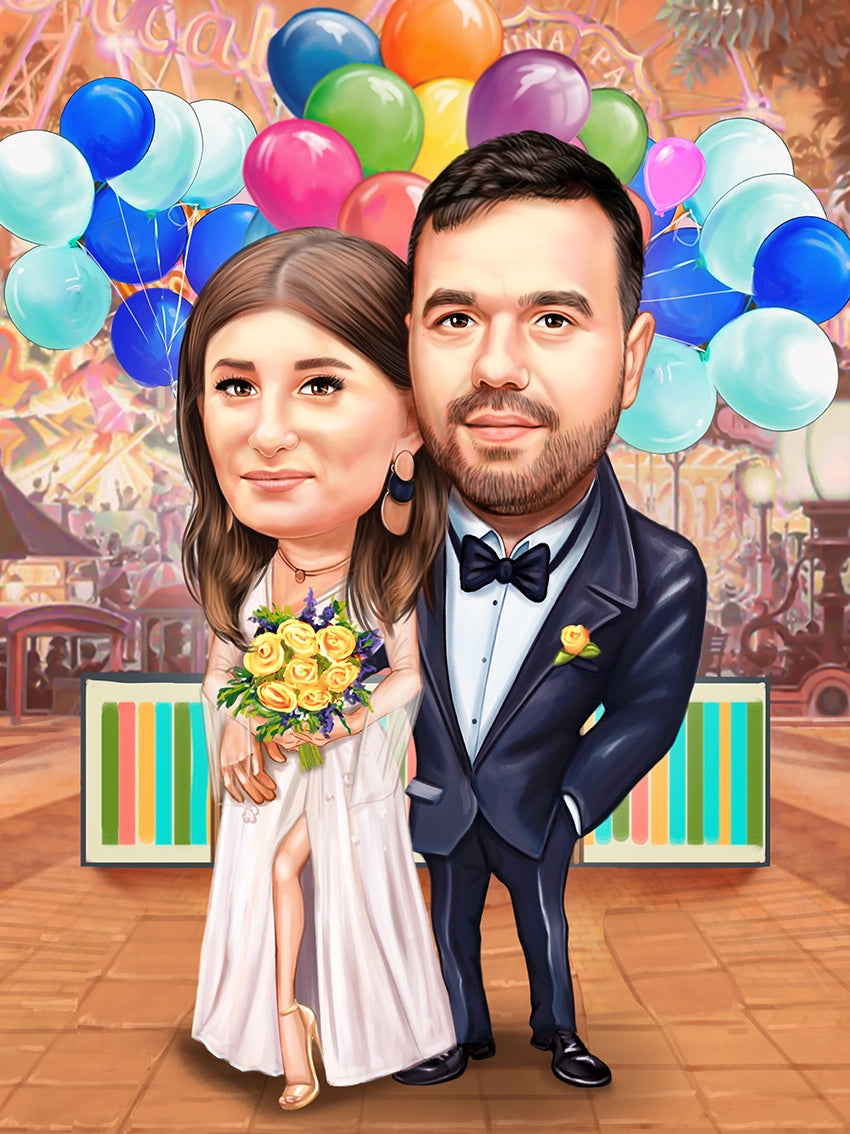 Caricatura aniversare cu baloane